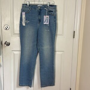 New NWT Wax Jeans Slim Straight Stretch Size 14 lighter wash some distressing